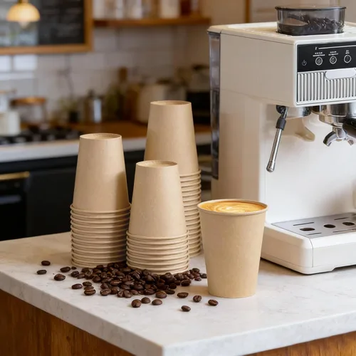 Vista 4 de BYSNOW Paquete de 200 vasos de papel kraft de 10 onzas, tazas de café de papel desechables, tazas de café marrones sin blanquear para bebidas
