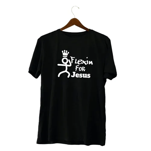 Vista 2 de Youth T-Shirt 100% Cotton Tshirt Flexin for Jesus Casual Cotton Short Sleeve Crew-Neck Graphic Cute Tops Christian Athletic Wear Inspirational