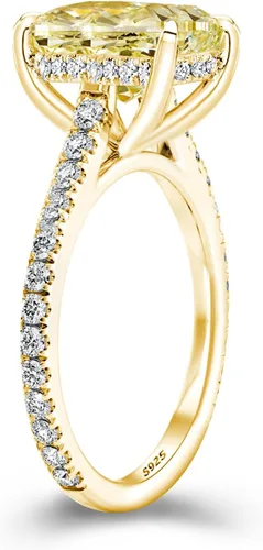 Vista 15 de Anillo de compromiso de corte cojín de 4 quilates para mujer, piedra blanca/amarilla grado 5A, circonita cúbica S925, plata, amarillo/blanco/oro rosa