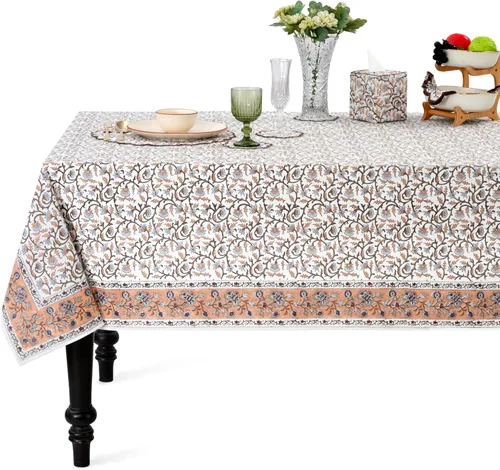 Vista 227 de Ridhi Mantel cuadrado con estampado de bloques de mano de caléndula ámbar