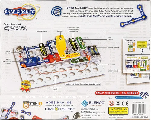 Vista 3 de Snap Circuits Jr. Select SC-130 Kit de exploración electrónica Más de 130 proyectos Manual de proyecto a todo color Más de 30 piezas