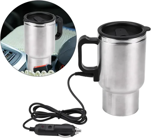 Vista 7 de Taza de calefacción para automóvil, taza de calefacción de viaje de acero inoxidable de 12 V 15.2 fl oz, taza de calefacción eléctrica para viajes