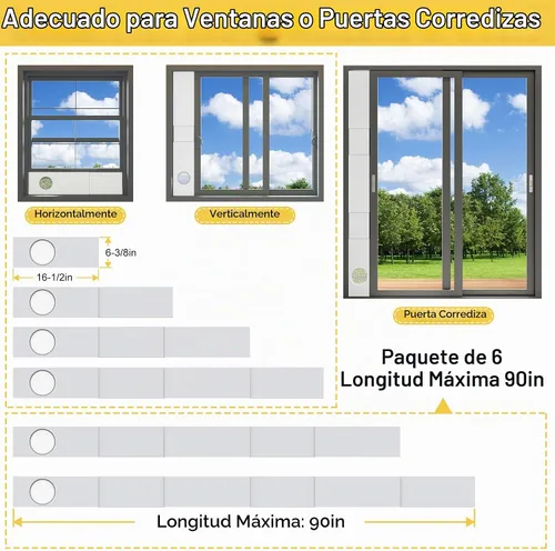 Vista 3 de Kit de aire acondicionado portátil para puerta corrediza, paquete de 6 rejillas de ventilación de puerta de CA, longitud máxima ajustable, kit