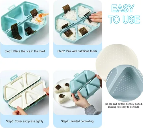 Vista 5 de HIBILDER Molde de Onigiri 6 en 1, molde triangular para sushi, una vez que hace rápidamente 6 piezas de sushi, molde multifuncional para hacer