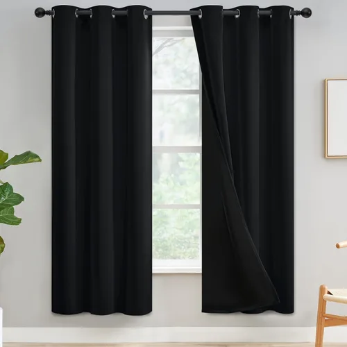 Vista 175 de Yakamok Cortinas negras, cortinas de ventana con aislamiento térmico y eficiencia energética para dormitorio, cortinas opacas completas y cortinas