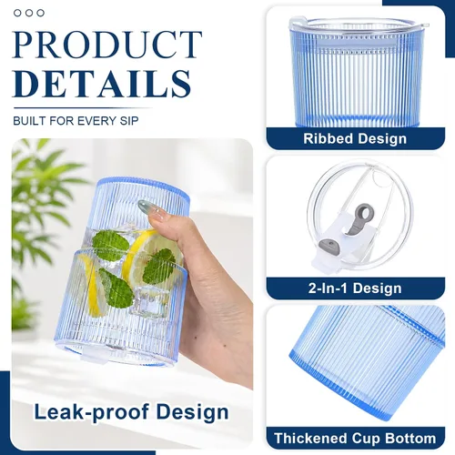Vista 3 de 2 vasos de plástico de 15 onzas con tapas y pajita, tazas de plástico reutilizables para café helado, a prueba de fugas, vasos de viaje para café