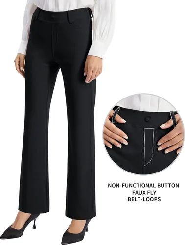 Vista 4 de AFITNE Pantalones de yoga para mujer de 27"29"31"33", pantalones de trabajo elásticos de pierna recta, pantalones casuales de negocios y oficina
