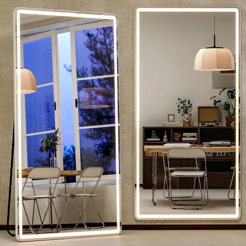 Vista 19 de GLSLAND Espejo LED Arqueado de Cuerpo Entero de 26"x68" con Luces para Montar en Pared/de Pie, Espejos de Piso Iluminados Regulables