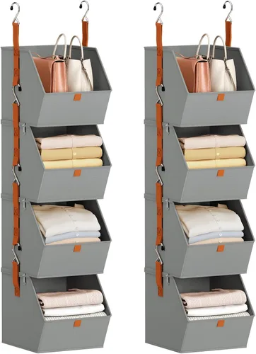 Vista 17 de Homsorout Organizador plegable para armario, sistema de almacenamiento de 3 niveles con ganchos, contenedores de almacenamiento colgantes de tela