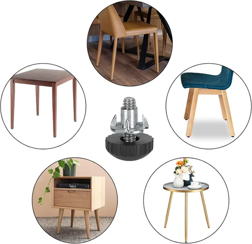 Vista 4 de Anwenk Niveladores de muebles de acero inoxidable de 1/4 pies, niveladores ajustables para mesa y silla, deslizadores de pies, paquete de 16