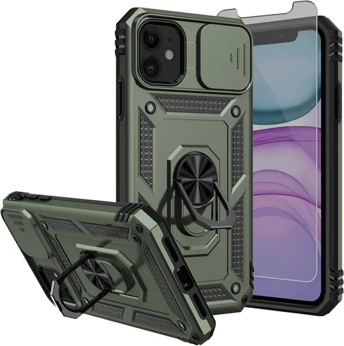 Vista 7 de Funda para iPhone 11 de 6.1 pulgadas, con protectores de pantalla y funda para cámara, [grado militar] de 16 pies. Funda a prueba de caídas con Negro