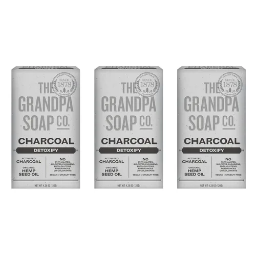 Vista 8 de The Grandpa Soap Company Jabón en barra de carbón – con semillas de cáñamo de carbón activado y aceite de menta, desintoxica, elimina la suciedad