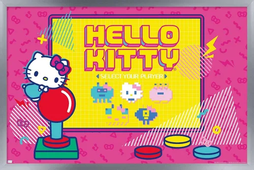 Vista 11 de Trends International Hello Kitty: Póster de pared Kawaii Arcade de 22.4 pulgadas de largo x 14.7 W, versión enmarcada de madera de granero