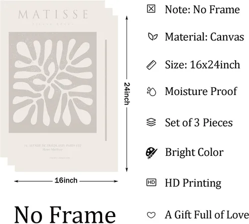 Vista 4 de Matisse - Arte abstracto de pared de Matisse beige minimalista Matisse arte de pared bohemio beige Henri Matisse impresiones neutras estéticas