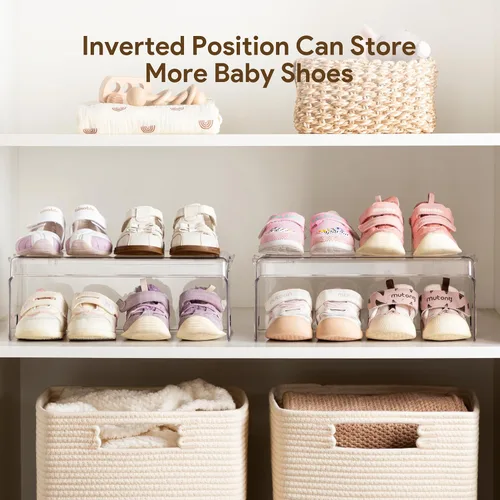 Vista 6 de HBlife Zapatero de acrílico transparente para niños, organizador de almacenamiento de zapatos para bebé, piso, entrada, dormitorio, 2 niveles
