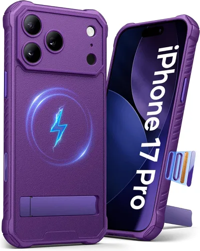 Vista 12 de Funda para iPhone 17 Pro, compatible con MagSafe, soporte integrado y botón de captura de control de cámara, protección de grado militar, funda