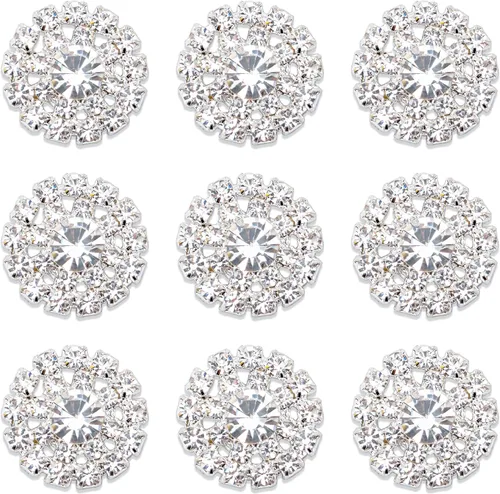 Vista 9 de 30 piezas chapadas en plata de 5 pétalos, cuentas de flores de diamantes de imitación, botón de adorno para ropa hecha a mano, zapatos, sombreros