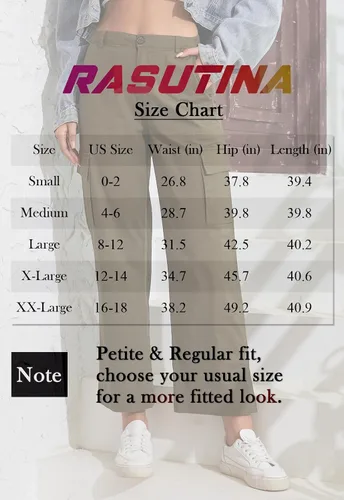 Vista 6 de Rasutina Women Petite Cargo Pants High Waisted Pants with 6 Pockets Wide Leg Trousers