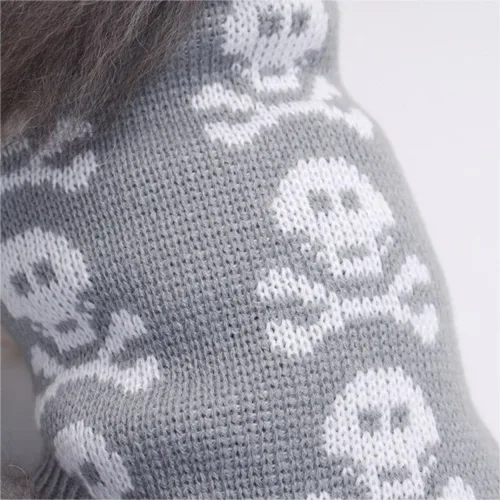 Vista 4 de S-Lifeeling Suéter para perros con calavera para Halloween, Navidad, ropa para mascotas, ropa suave y cómoda para perros - Gris