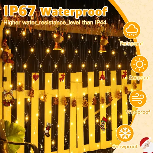 Vista 5 de Ollny - Luces de red para exteriores de 10 x 7 pies, 210 luces LED de cable transparente conectables, luces de red de Navidad con 8 modos, IP67