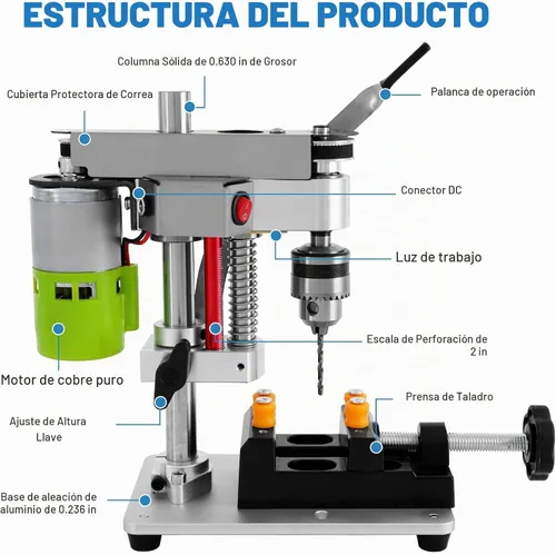 Vista 7 de Mini prensa de taladro de sobremesa con luz de trabajo, diseño de motor 795