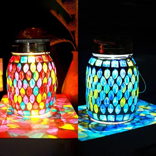 Vista 10 de Luces de Mosaico Linternas Colgantes de Exterior, Linternas Solares de Mosaico Recargables, Luces Nocturnas Solares Impermeables de Exterior
