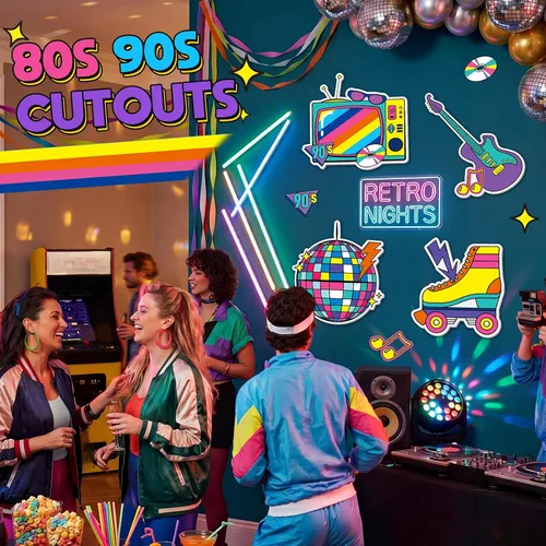 Vista 6 de Outus 12 Pieces 80's Cassette Tape Party Decorations Retro 80's Cutouts Large Cassette Player Cutouts Headphones Radio for 1970s Party Posters Decor