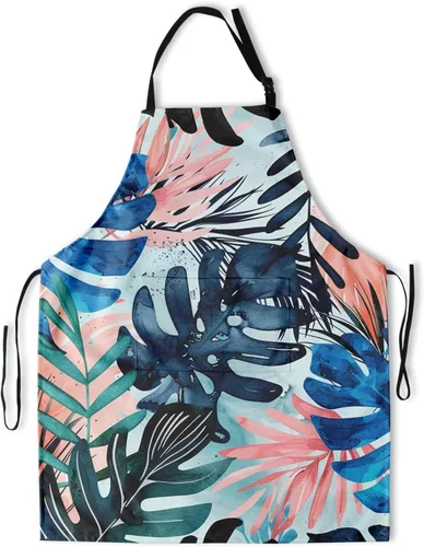 Vista 21 de Delantal impreso delantales de pintura de poliéster con bolsillo para cocinar cocina a la parrilla adultos