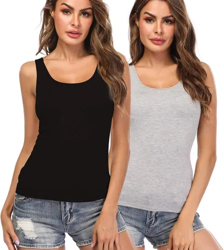 Vista 17 de Camisolas para mujer con brasier integrado, camiseta básica de yoga, camiseta sin mangas acolchada (S-3XL)