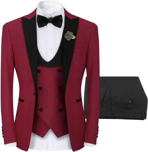 Vista 2 de YFFUSHI Men's 3 Piece Suit Slim Fit One Button Prom Suits Set Blazer Vest Trousers