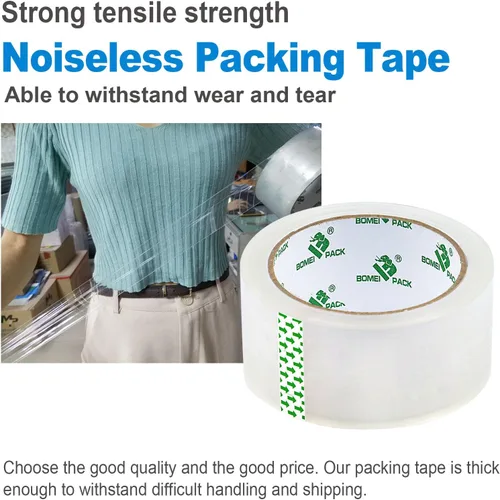 Vista 5 de BOMEI PACK - Cinta de embalaje transparente resistente, 2 rollos con dispensador recargable, cinta de embalaje silenciosa de 4,8 cm x 50 m, cinta