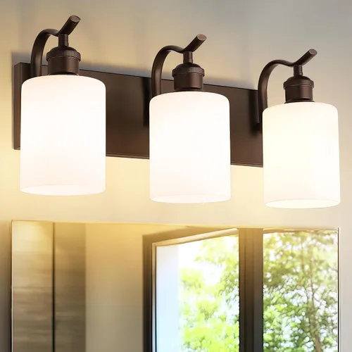 Vista 14 de Lámpara de tocador de baño de 3 luces, aplique de pared de níquel cepillado, lámpara de baño moderna con vidrio transparente, VL01BN-3 Níquel