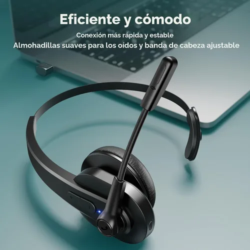Vista 3 de Sarevile Auriculares Bluetooth con dongle USB para computadora, auriculares inalámbricos de una sola oreja con micrófono de cancelación de ruido
