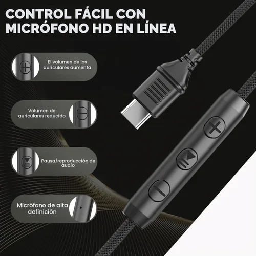 Vista 4 de Bywulanda - Auriculares USB C con micrófono, cable sobre la oreja para la escuela Volume Control, HD Stereo Sound, Comfortable Fit, Wired Foldable