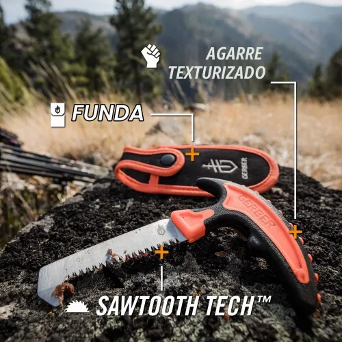 Vista 3 de Gerber Gear Vital Pack - Sierra compacta, hoja de diente de sierra de acero inoxidable para camping, caza y senderismo con funda