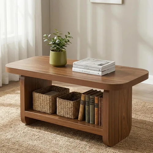 Vista 10 de LITTLE TREE Mesa auxiliar de madera, mesa central de 47.2 pulgadas con almacenamiento, mesas rectangulares modernas de granja para sala de estar