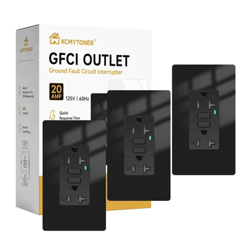 Vista 12 de Toma GFCI negra de 15 amperios con puertos USB C y USB-A, 1 unidad de 24 W de autotprueba GFCI USB Combo con indicador LED, resistente a