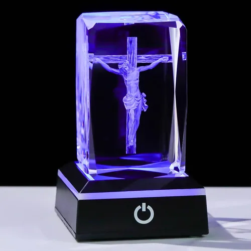 Vista 17 de Movdyka Estatua de Jesús de Cristal 3D Regalos Cristianos para Mujeres y Hombres, Regalos Religiosos con Grabado Láser para Amigos, Mamá, Papá