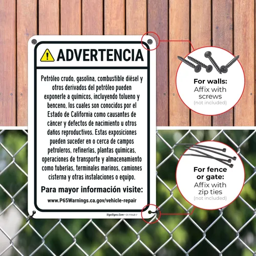 Vista 4 de Señal español de advertencia para petróleo crudo, gasolina, combustible diésel, otros productos petrolíferos, 10 x 7 pulgadas, aluminio 040 libre