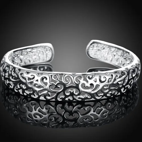 Vista 6 de Pulsera de plata de ley 925 chapada en plata de ley 925, pulsera de alambre cruzado de múltiples capas, pulsera abierta ajustable para adolescentes