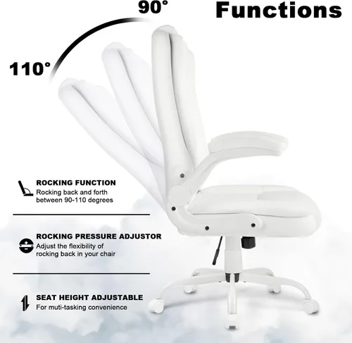 Vista 4 de OFIKA Silla de escritorio de oficina de cuero, silla de oficina ergonómica con soporte lumbar, silla de computadora, silla ejecutiva de cuero