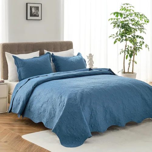 Vista 19 de Auemtyn Juego de edredón de tamaño Full/Queen de 3 piezas, colcha de verano suave y ligera, cobertor de cama de microfibra reversible para todas