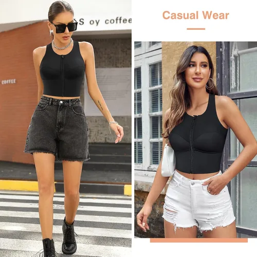 Vista 5 de CYDREAM Sujetador deportivo con cremallera frontal para mujer, sin mangas, con relleno, para yoga, correr, espalda cruzada, entrenamiento, fitness