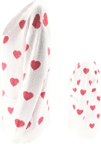 Vista 3 de Unique Baby Suéter tipo kimono para el día de San Valentín para niñas Rojo Red Hearts