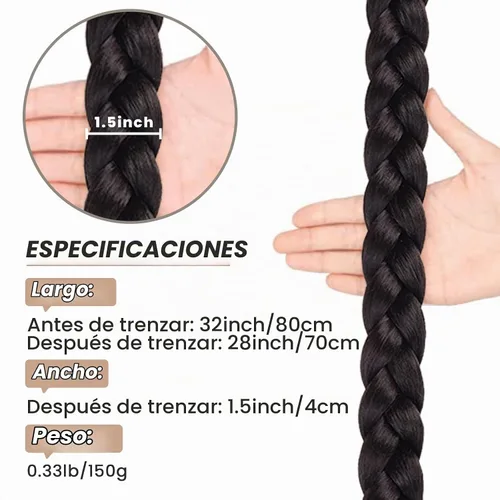 Vista 3 de HAIRCUBE Extensión de cabello sintético suave y natural para mujer, cola de caballo larga trenzada con banda elástica y banda elástica para el Negro