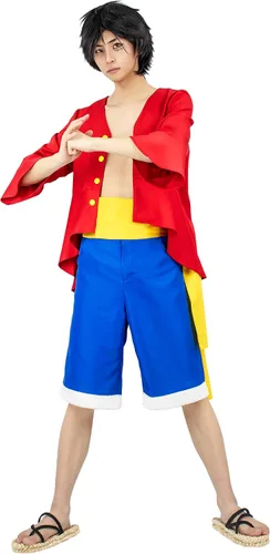 Vista 2 de DAZCOS Disfraz de anime de mono D Luffy rojo para adultos de EE UU Rojo