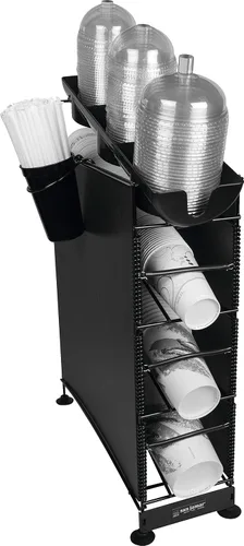 Vista 15 de San Jamar Wirewors Dispensador de tazas y tapas, 3 dispensadores de tazas y 1 organizador de tapa con paneles laterales para cocinas, restaurantes