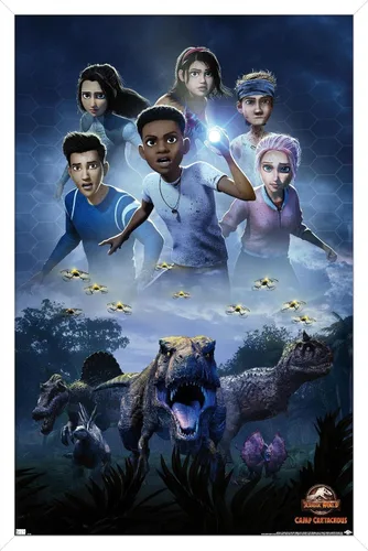 Vista 13 de Trends International Jurassic World: Camp Cretaceous - Póster de pared de una hoja, 14.72 x 22.37 pulgadas, versión enmarcada de madera de granero