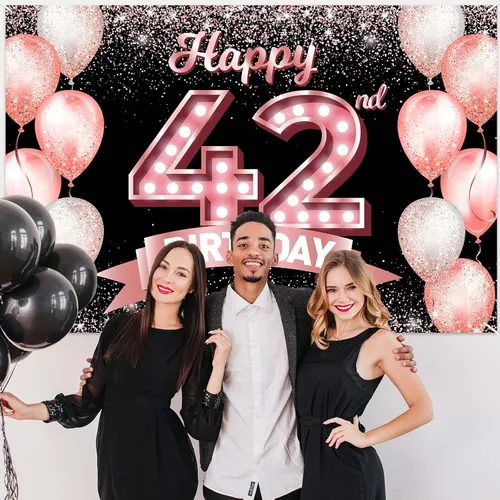 Vista 378 de Cartel de feliz cumpleaños décimo oro rosa, telón de fondo, saludos a 10 años, globos de confeti, decoración temática para niñas de 10 años