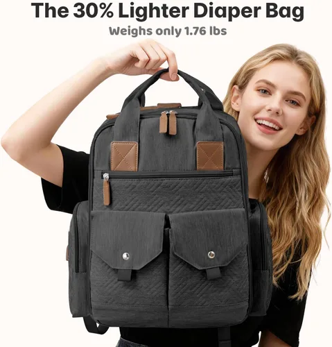 Vista 2 de JSTPRO Mochila para pañales – Bolsa de pañales grande con cambiador portátil como regalo de baby shower, bolsa de viaje unisex ligera e impermeable